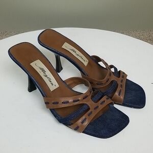 Mezlan Leather & Denim Heeled Sandals 7.5